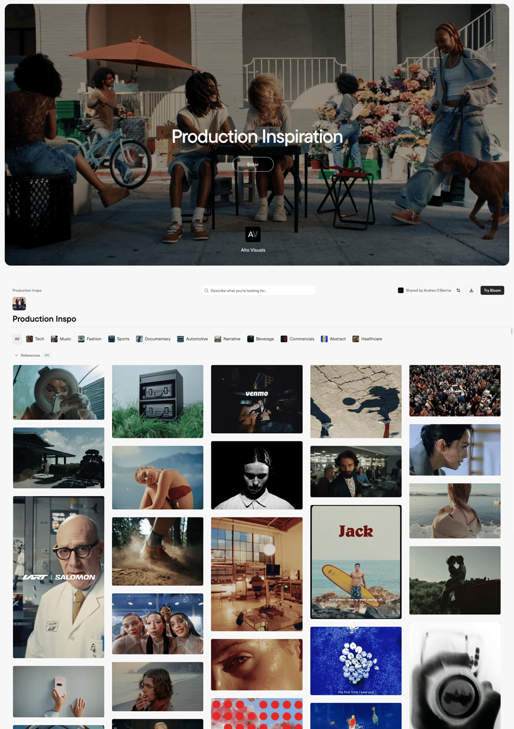 A Bloom board shared as a polished presentation link, viewed on desktop